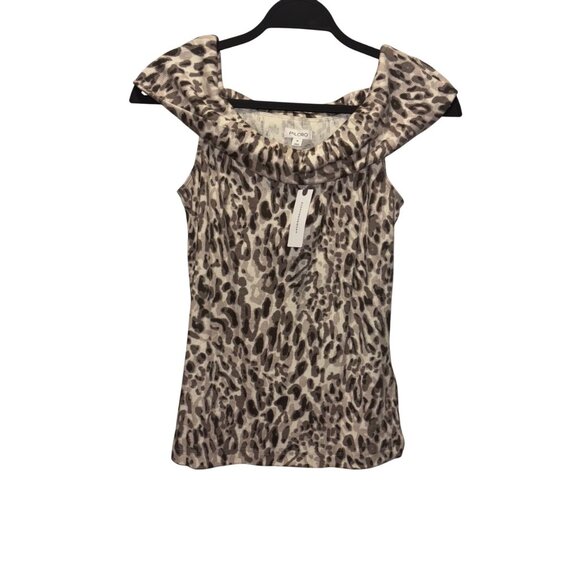 Pilcro Anthropologie Off-The-Shoulder Twist Rib Top Animal Print Size M Brown - Picture 5 of 9